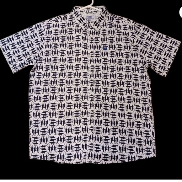 AFTCO Mens Fishing Shirt L Vented Short Sleeve Marlin Swordfish Button Down Fish - Picture 3 of 13